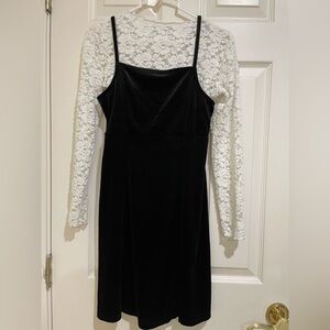Wallflower Black Velvet Dress with White Lace top size small